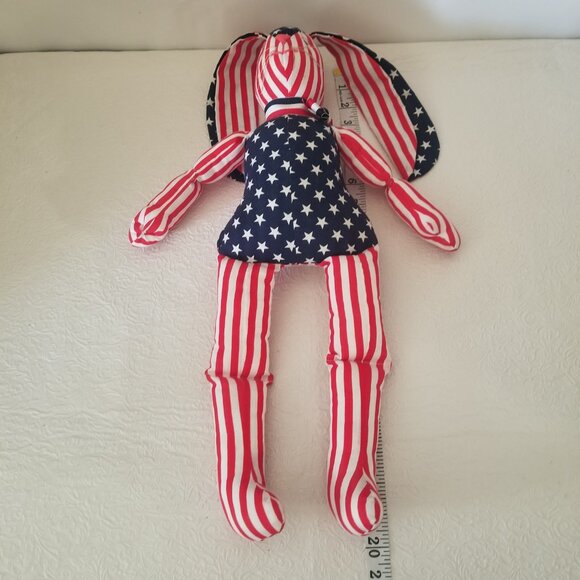 Vtg 1991 Handmade Cloth Patriotic Floppy Ear Bunny Stars and Stripes 20" Plush - Picture 13 of 15